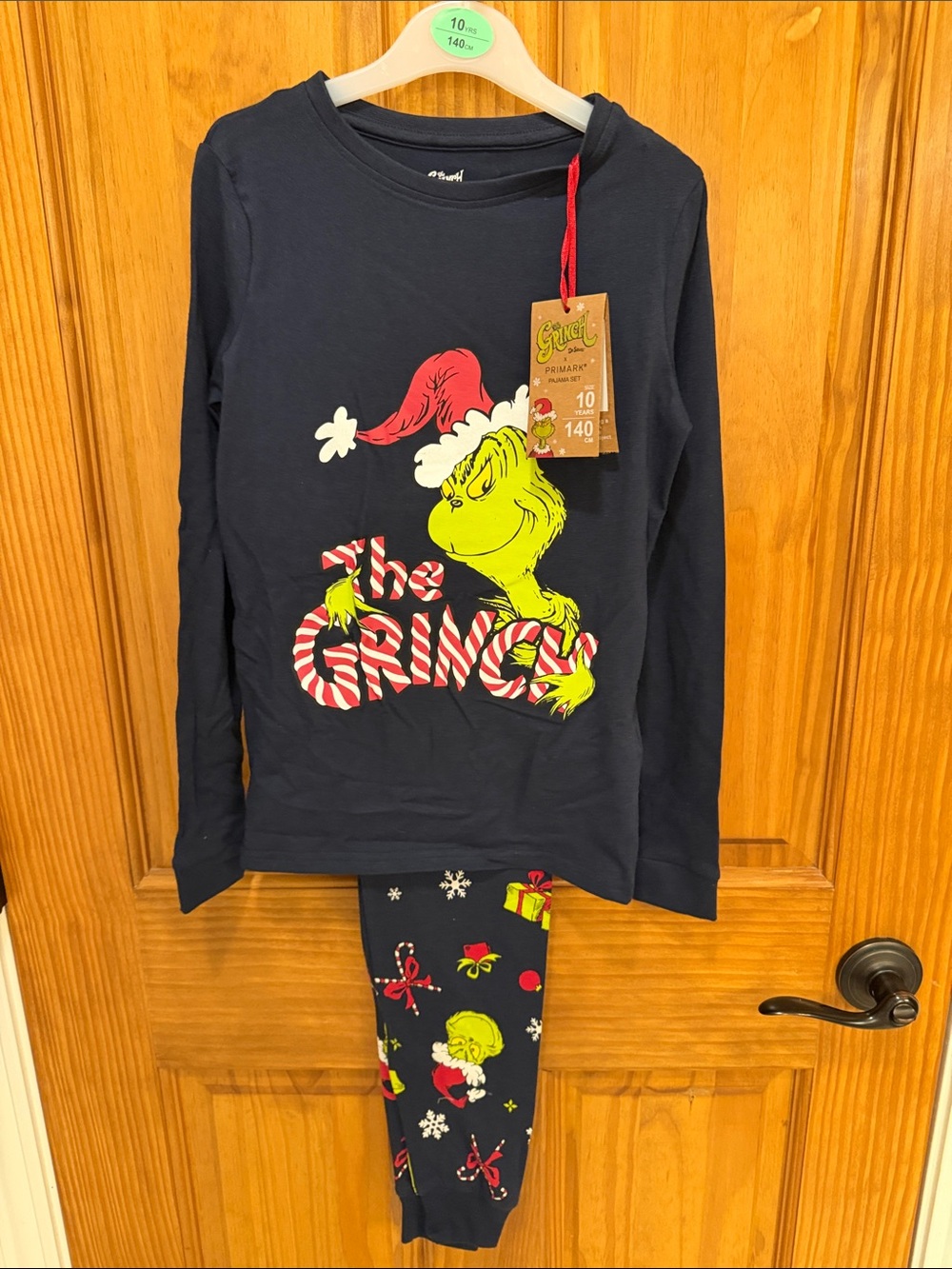 Primark Cotton Kids' Grinch Graphic Pajama Top - Green & Red Size 10